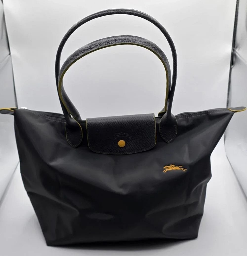 LONGCHAMP LE PLIAGE CLUB 70TH ANNIVERSARY LARGE TOTE – DARK GRAY / YELLOW – NWOT